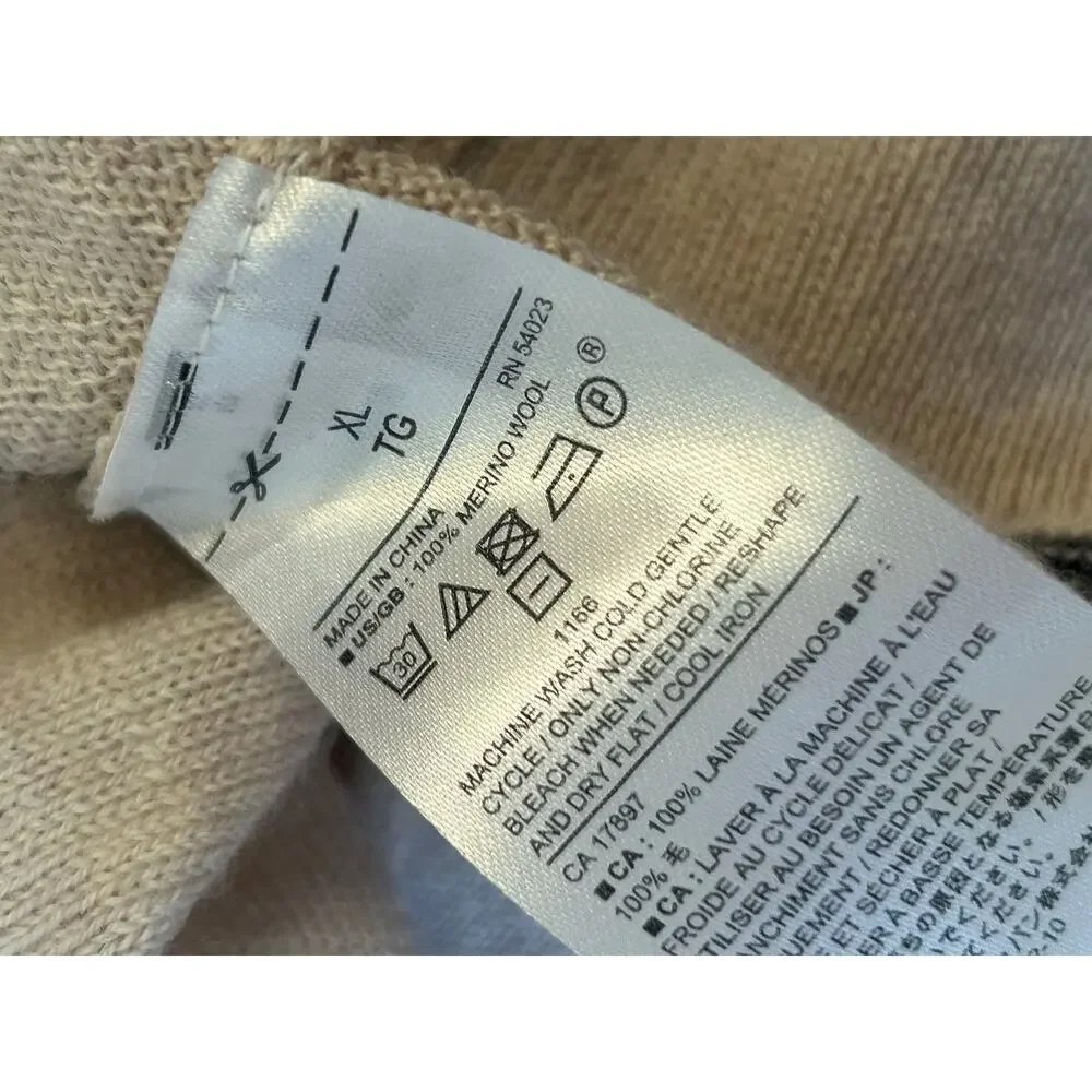 Banana Republic Men’s XL 100% Merino Wool Striped Crewneck Sweater Ivory Gray